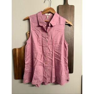 Funky Buddha Pink Sleeveless Relaxed Fit Collared Button Up Shirt Size Medium